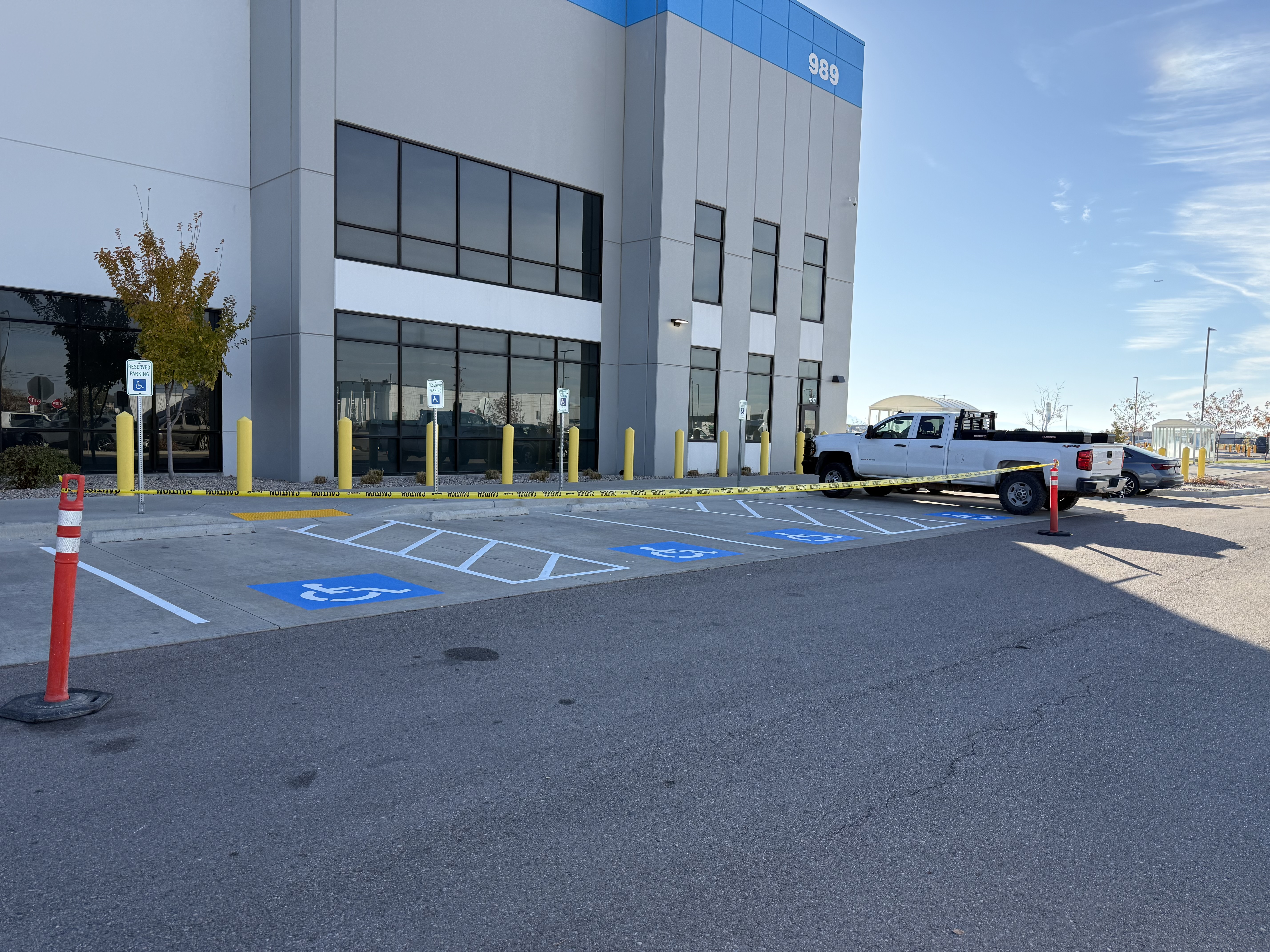 ADA spaces and access aisles with blue markings