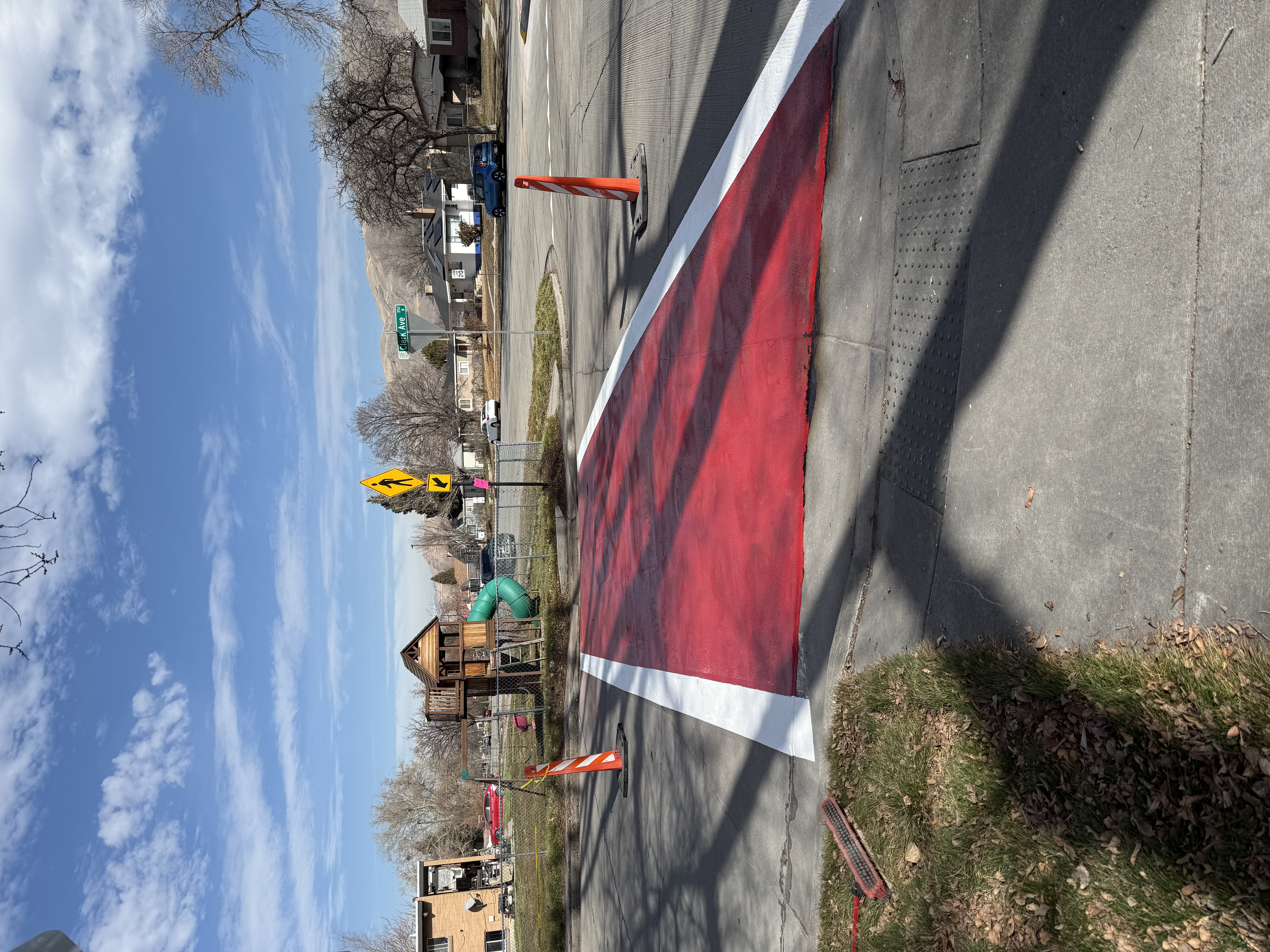 Red painted pedestrian crossing area